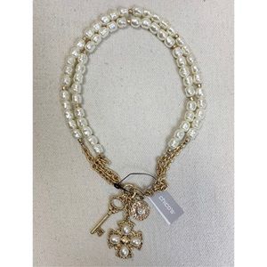 Chico’s double strand faux pearl & gold necklace with charms. NWT